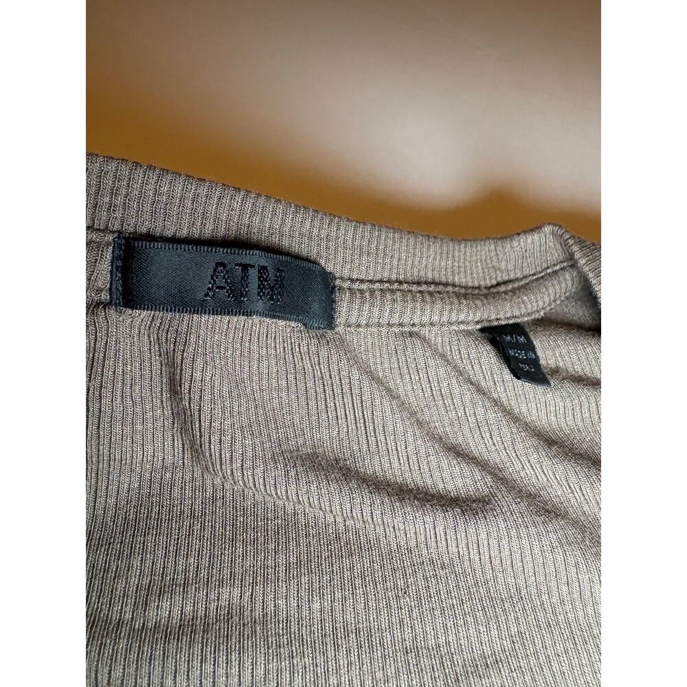 ATM Anthony Thomas Melillo Olive Brown Ribbed Scoop Neck Tee M Minimalist - Picture 3 of 6